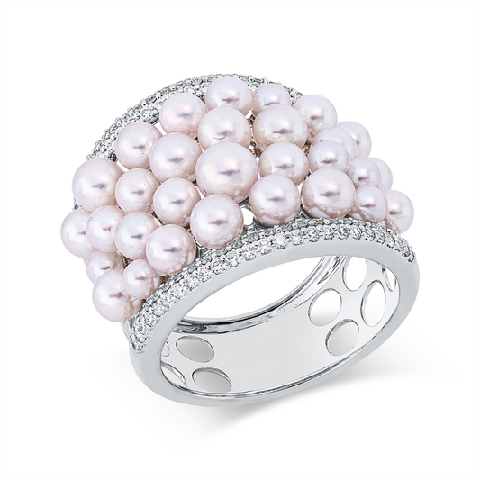 Ring 18 kt WG, 98 Brill. 0,42 ct, TW-si, 30 Akoya weiß