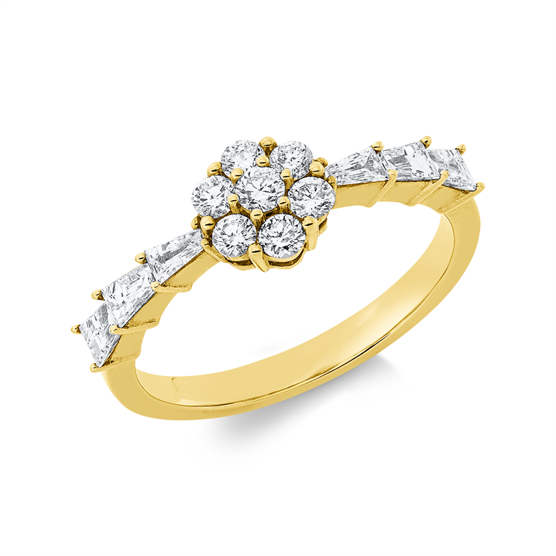 Ring 18 kt GG, 7 Brill. 0,30 ct, TW-si, 6 Trap. 0,39 ct, TW-si