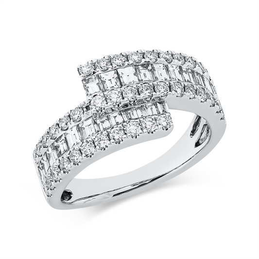 Ring 18 kt WG, 39 Brill. 0,65 ct, TW-si, 23 Bag. 0,94 ct, TW-si