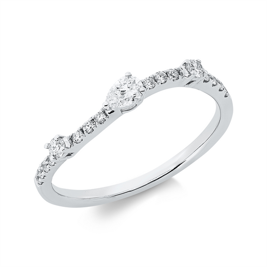 Ring 18 kt WG, 1 Tropfen 0,12 ct, TW-si, 16 Brill. 0,17 ct, TW-si