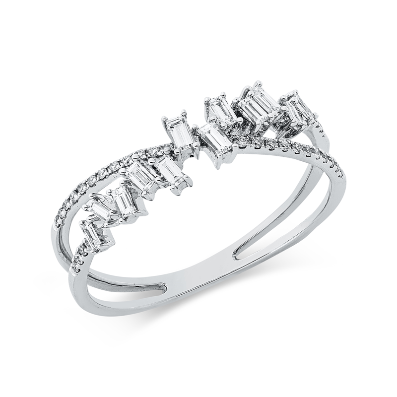 Ring 18 kt WG, 32 Brill. 0,07 ct, TW-si, 12 Bag. 0,21 ct, TW-si