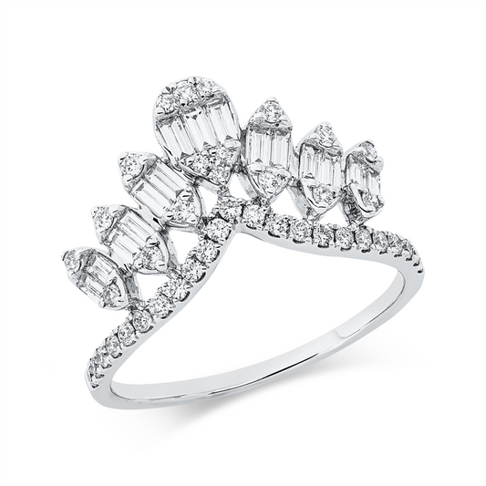 Ring 18 kt WG, 41 Brill. 0,32 ct, TW-si, 15 Bag. 0,36 ct, TW-si