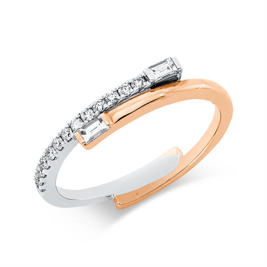 Ring 18 kt RG+WG, 2 Bag. 0,11 ct, TW-si, 13 Brill. 0,12 ct, TW-si