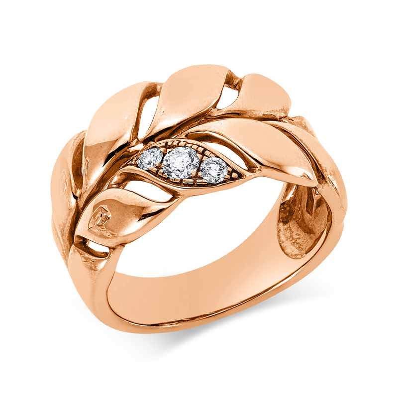 Ring 18 kt RG, 1 Brill. 0,08 ct, TW-si, 2 Brill. 0,07 ct, TW-si