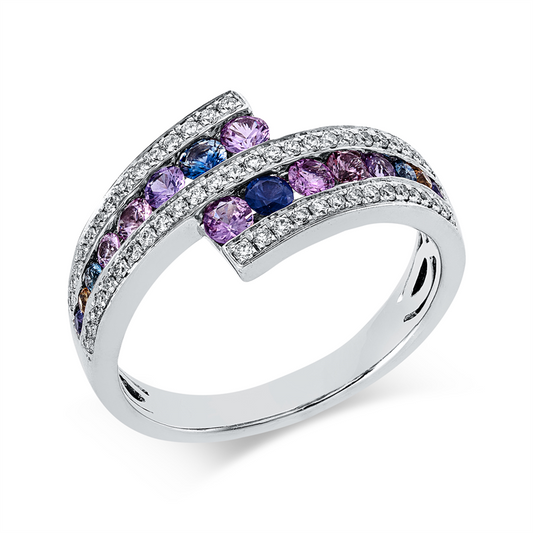 Ring 18 kt WG, 53 Brill. 0,21 ct, TW-si, 16 Farbsteine 0,65 ct multicolor