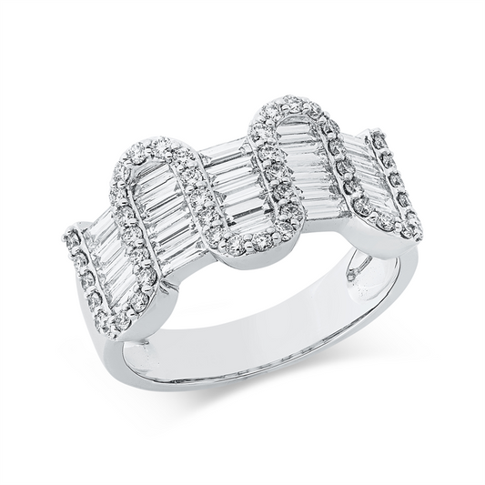 Ring 18 kt WG, 45 Brill. 0,39 ct, TW-si, 25 Bag. 0,86 ct, TW-si