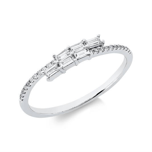 Ring 18 kt WG, 6 Bag. 0,15 ct, TW-si, 22 Brill. 0,07 ct, TW-si