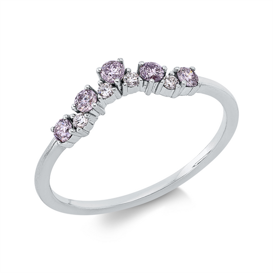 Ring 18 kt WG, 4 Brill. 0,05 ct, TW-si, 5 Brill. 0,19 ct, pink