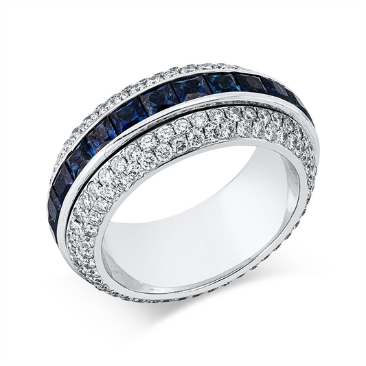 Ring 18 kt WG, 186 Brill. 2,46 ct, TW-vsi/si, 26 Saphire 5,08 ct blau