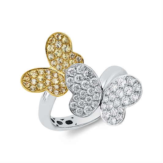 Ring 18 kt WG+GG, 38 Brill. 0,67 ct, TW-vsi, 38 Brill. 0,61 ct, gelb