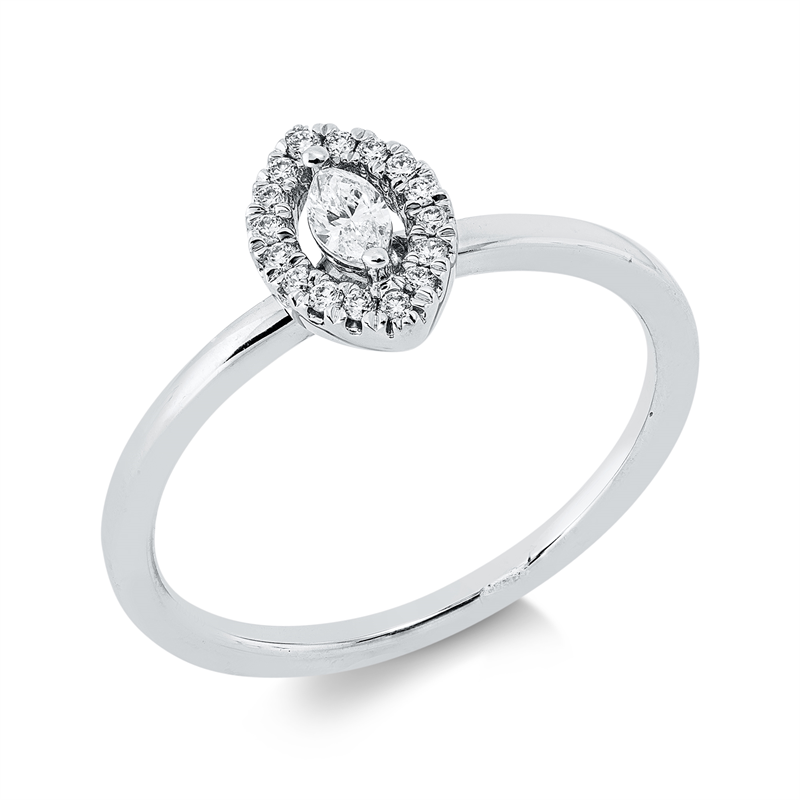 Ring 18 kt WG, 1 Nav. 0,09 ct, TW-vsi, 16 Brill. 0,08 ct, TW-si