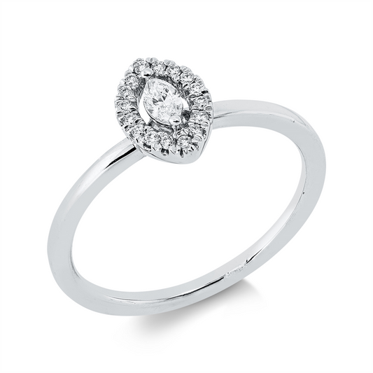Ring 18 kt WG, 1 Nav. 0,09 ct, TW-vsi, 16 Brill. 0,08 ct, TW-si