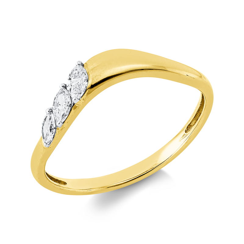 Ring 18 kt GG+WG, Fassung rhodiniert, 3 Nav. 0,18 ct, TW-vsi