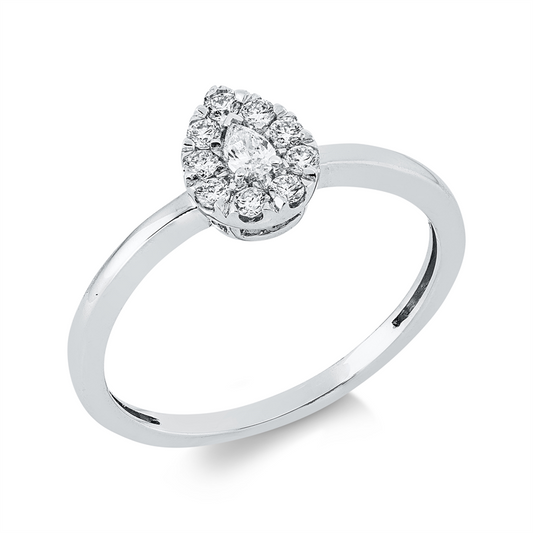 Ring 18 kt WG, 1 Tropfen 0,06 ct, TW-vsi, 9 Brill. 0,13 ct, TW-si