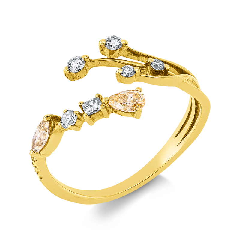 Ring 18 kt GG, 11 Brill. 0,17 ct, TW-si, 3 Dia. 0,30 ct, fancy