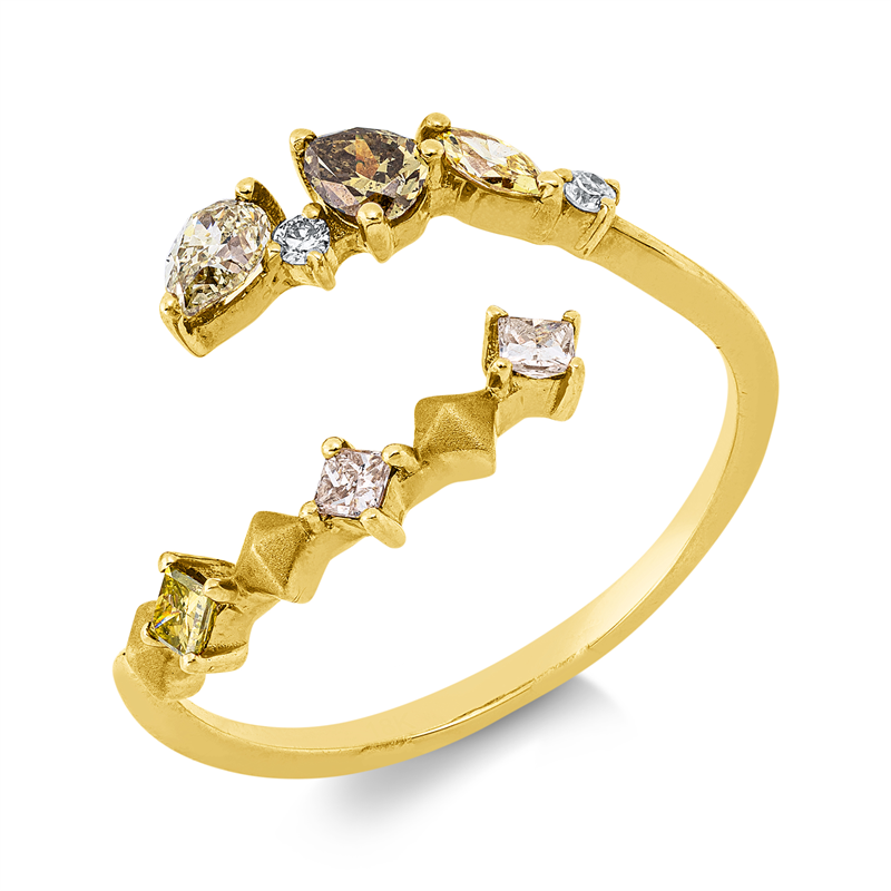 Ring 18 kt GG, 2 Brill. 0,05 ct, TW-si, 6 Dia. 0,51 ct, fancy