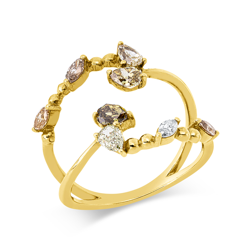 Ring 18 kt GG, 8 Fant-Schl. 1,01 ct, fancy
