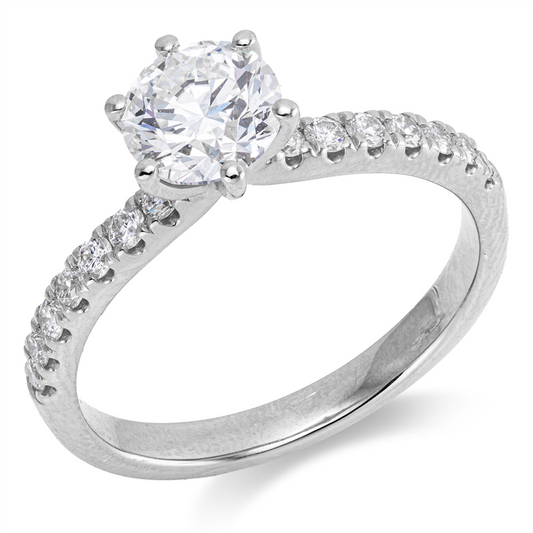 Ring 18 kt WG, GIA 6425662652, 1 Brill. 1,00 ct, W-si1, 14 Brill. 0,27 ct, TW-si