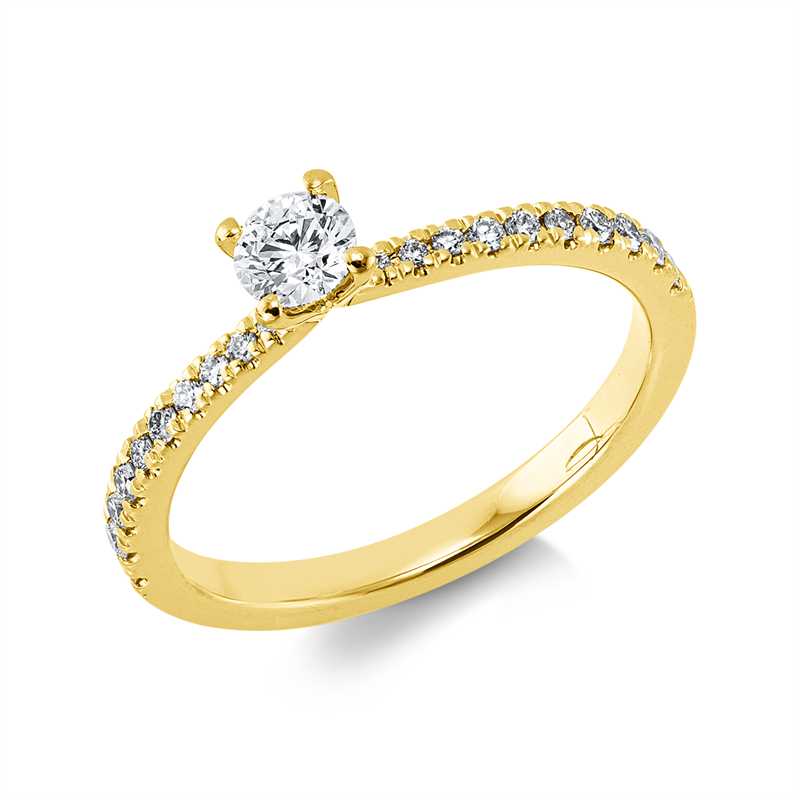 Ring 14 kt GG, 1 Brill. 0,20 ct, TW-si, 20 Brill. 0,15 ct, TW-si