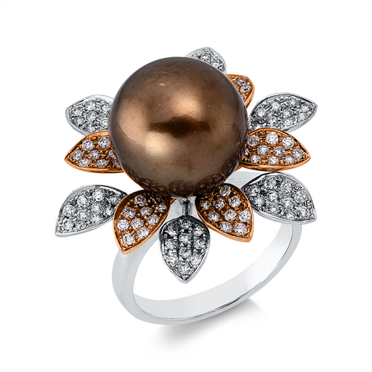 Ring 18 kt WG+RG, 120 Brill. 0,72 ct, F-vsi, 1 TA braun 12,5 mm