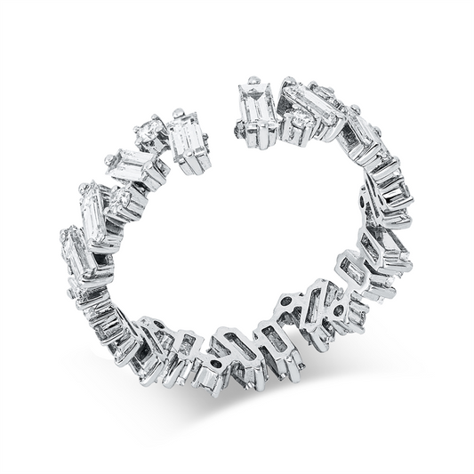 Ring 18 kt WG, 6 Bag. 0,53 ct, D/F-vsi/si, 12 Bag. 0,94 ct, TW-vsi/si, 12 Brill. 0,21 ct, TW-si/pi