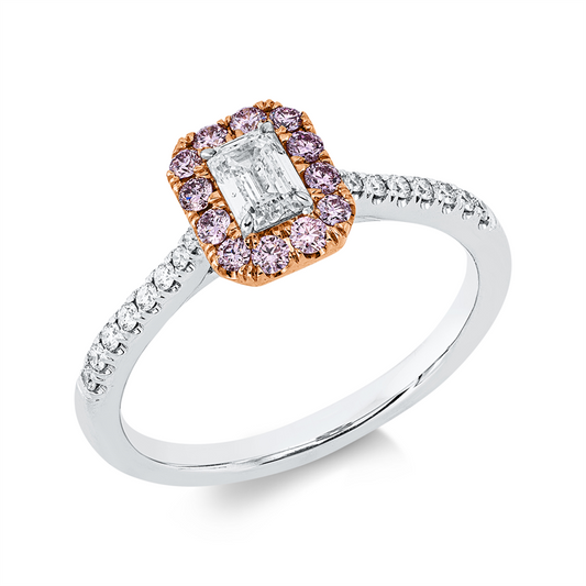 Ring 18 kt WG+RG, GIA, 16 Br 0,11 ct, F-vvs/vs, 1 Sm.cut 0,30 ct, F-vvs2, 12 Sap 0,18 ct pink