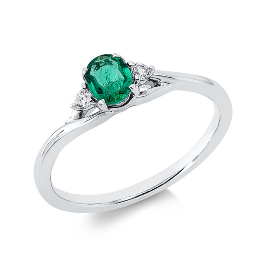 Ring 18 kt WG, 2 Brill. 0,06 ct, TW-si, 1 Smaragd 0,27 ct grün