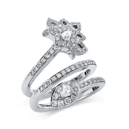 Ring 18 kt WG, 2 Rosen-Schl 0,27 ct, TW-si, 108 Brill. 1,22 ct, TW-si