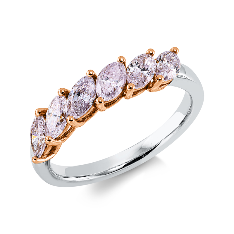 Ring 18 kt WG, 6 Nav. 1,20 ct, pink