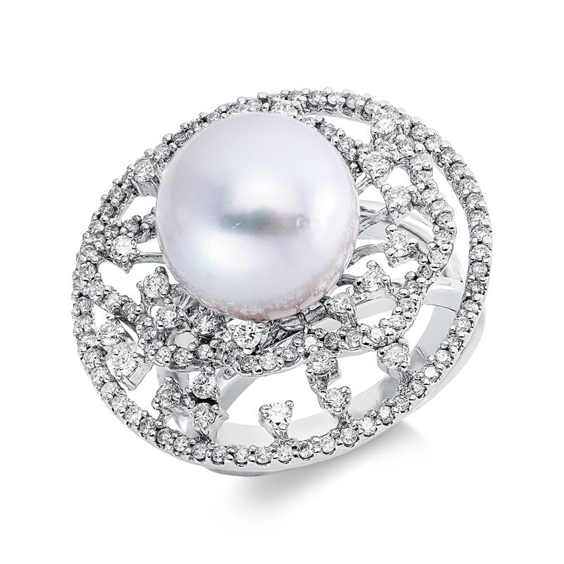 Ring 18 kt WG, 140 Brill. 1,36 ct, F-si, 1 SS weiß 12,5 mm