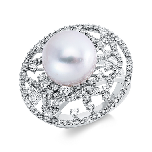 Ring 18 kt WG, 140 Brill. 1,36 ct, F-si, 1 SS weiß 12,5 mm