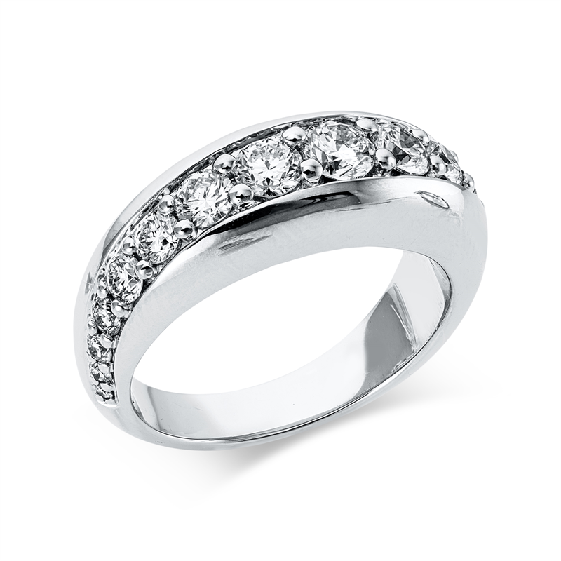 Ring 18 kt WG, 6 Brill. 0,16 ct, TW-si, 2 Brill. 0,01 ct, TW-si, 3 Brill. 0,58 ct, TW-si, 6 Brill. 0,53 ct, TW-si