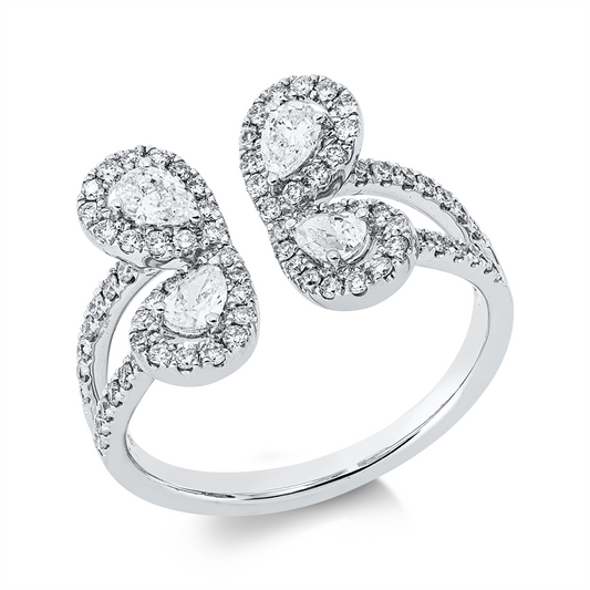 Ring 18 kt WG, 4 Tropfen 0,42 ct, TW-si, 80 Brill. 0,44 ct, TW-si