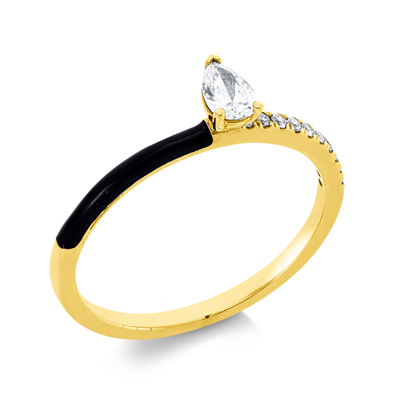 Ring 18 kt GG, Fassung teils schwarz rhodinie, 10 Brill. 0,07 ct, TW-si, 1 Tropfen 0,18 ct, TW-vsi