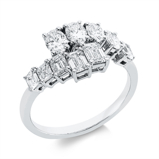 Ring 18 kt WG, 5 Oval 0,77 ct, TW-vsi, 5 Sm.schliff 0,84 ct, TW-vsi