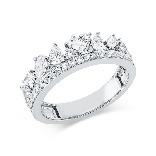 Ring 18 kt WG, 1 Bag. 0,05 ct, TW-si, 7 Fant-Schl. 0,68 ct, TW-si, 26 Brill. 0,28 ct, TW-si