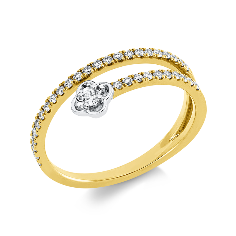 Ring 18 kt GG+WG, 1 Brill. 0,05 ct, TW-si, 34 Brill. 0,20 ct, TW-si