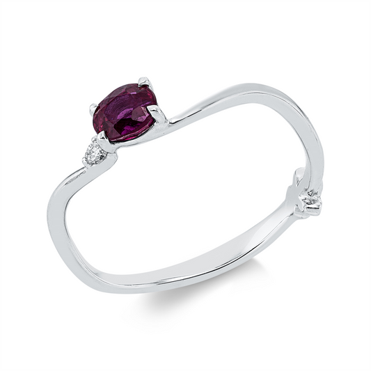 Ring 18 kt WG, 2 Brill. 0,03 ct, TW-si, 1 Rubin 0,51 ct rot