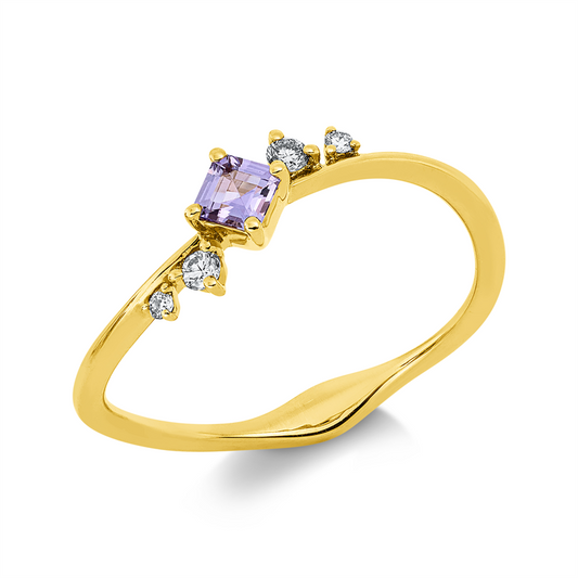 Ring 18 kt GG, 4 Brill. 0,07 ct, gelb, 1 Saphir 0,15 ct lila