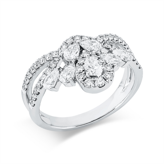 Ring 18 kt WG, 7 Tropfen 0,74 ct, TW-si, 46 Brill. 0,46 ct, TW-si
