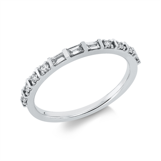 Ring 18 kt WG, 3 Bag. 0,10 ct, TW-pi, 8 Brill. 0,11 ct, TW-pi