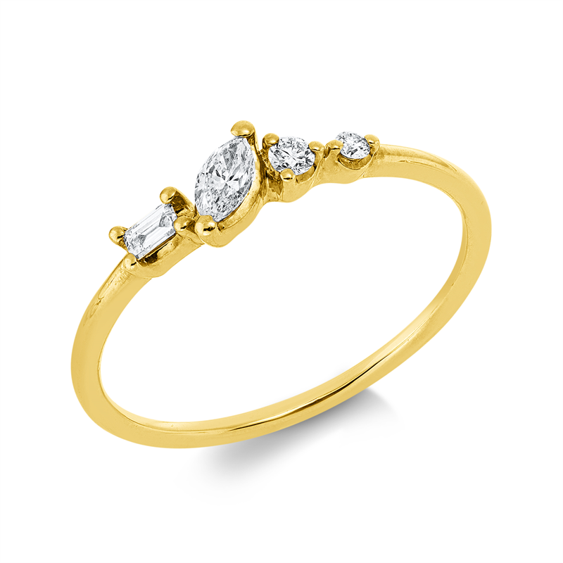 Ring 18 kt GG, 2 Brill. 0,04 ct, TW-pi, 1 Bag. 0,03 ct, TW-pi, 1 Nav. 0,10 ct, TW-pi