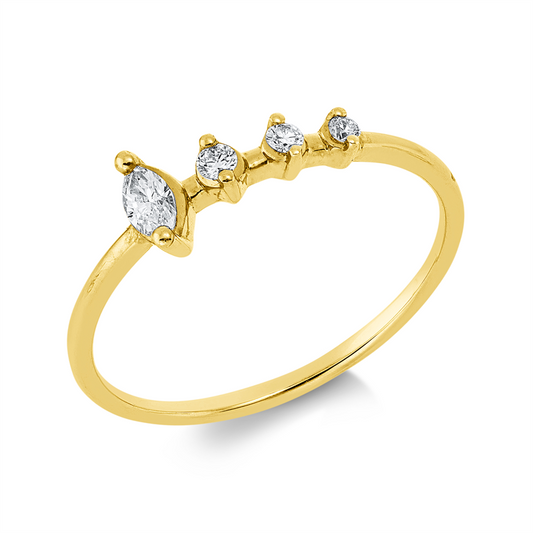 Ring 18 kt GG, 3 Brill. 0,05 ct, TW-pi, Nav. 0,08 ct, TW-pi