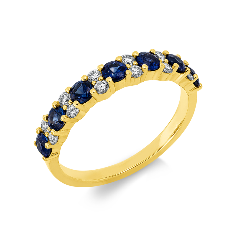 Ring 18 kt GG, 12 Brill. 0,27 ct, TW-si, 7 Saphire 0,78 ct blau
