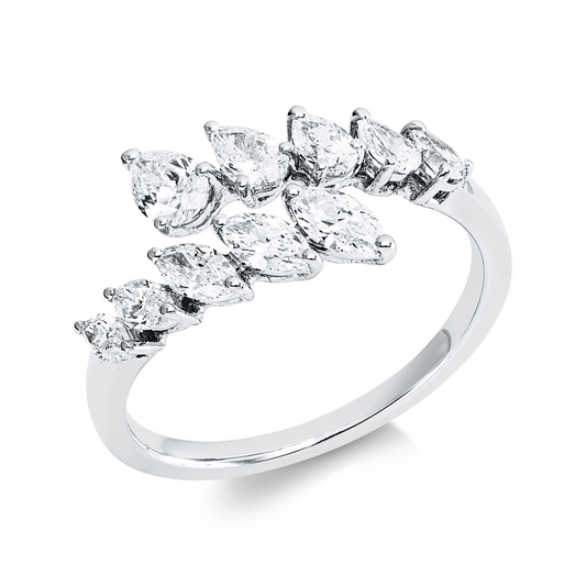 Ring 18 kt WG, 5 Nav. 0,51 ct, TW-si, 5 Tropfen 0,58 ct, TW-si