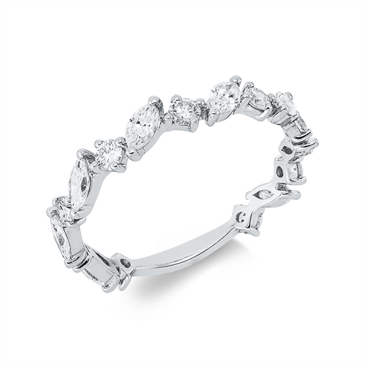 Ring 18 kt WG, 9 Brill. 0,41 ct, TW-pi, 8 Nav. 0,51 ct, TW-pi