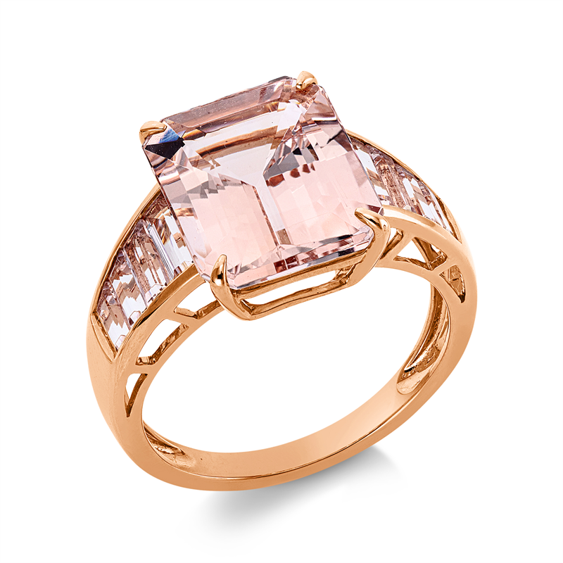Ring 18 kt RG, 8 Morganit 1,20 ct pink, 1 Morganit 4,69 ct pink