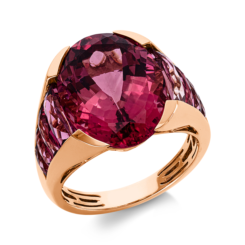 Ring 18 kt RG, 1 Turmalin 9,03 ct pink, 8 Turmalin 3,40 ct pink