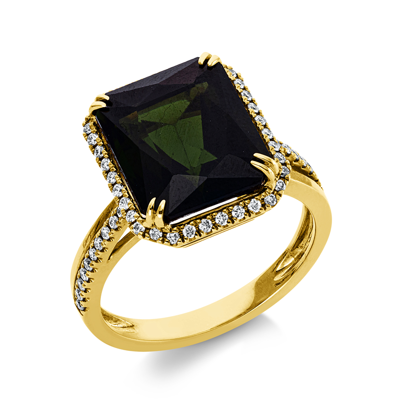 Ring 18 kt GG, 56 Brill. 0,30 ct, TW-si, 1 Turmalin 7,00 ct grün