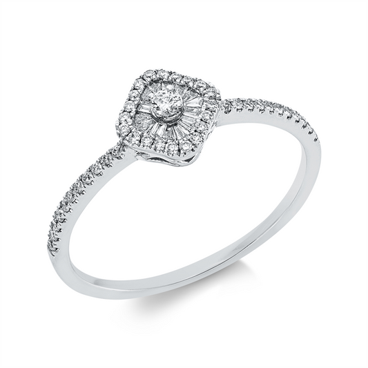 Ring 18 kt WG, 1 Brill. 0,04 ct, TW-si, 42 Dia. 0,14 ct, TW-si, 14 Trap. 0,10 ct, TW-vsi/si